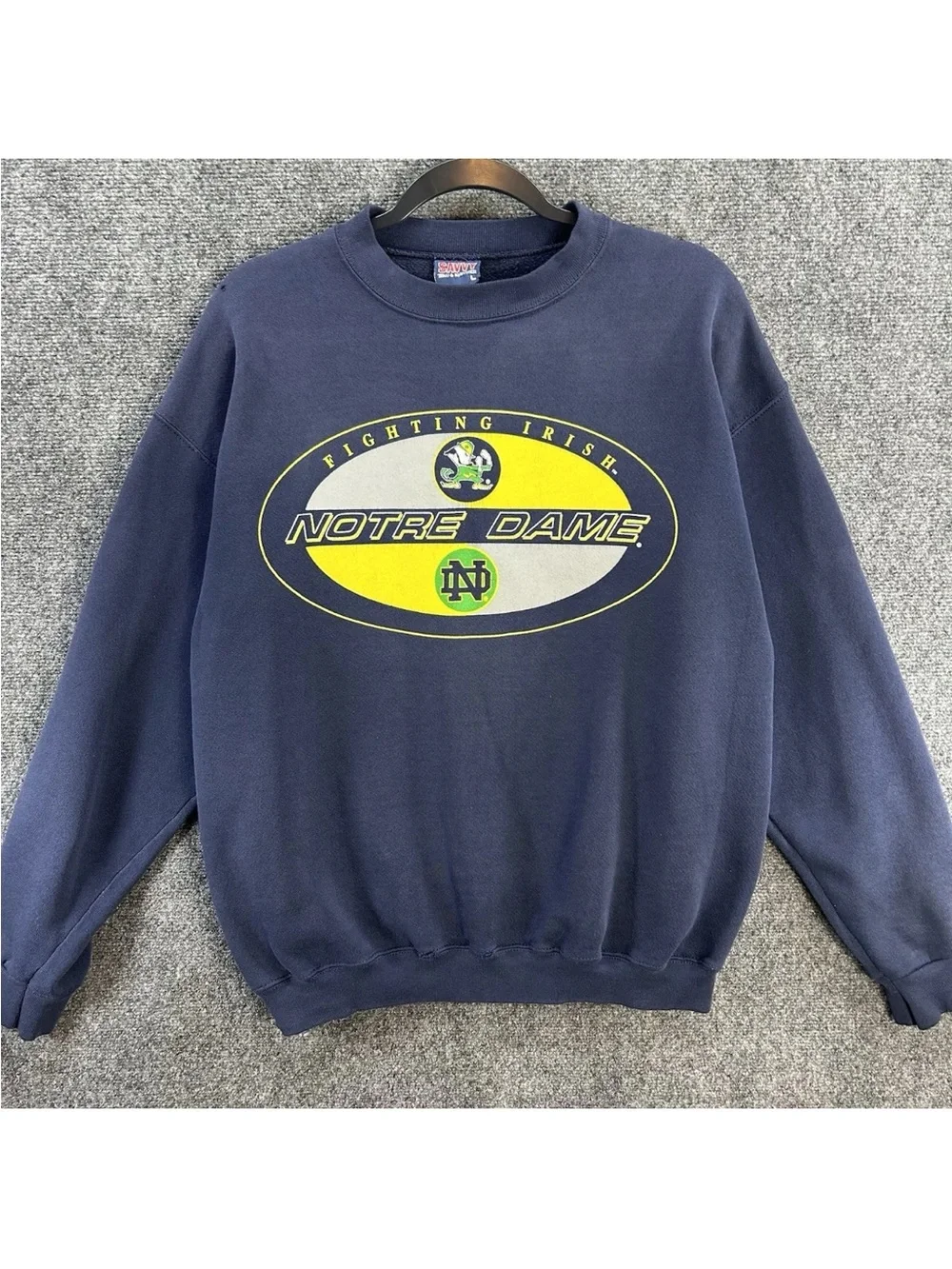 90s Notre Dame Fighting Irish Crewneck Navy Football Men's Size L USA Faded Blue